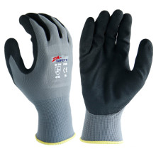 Lightweight 13 Gauge Polyester Shell Palm Fingers Coated Black Sandy Nitrile Gloves for General Purposes